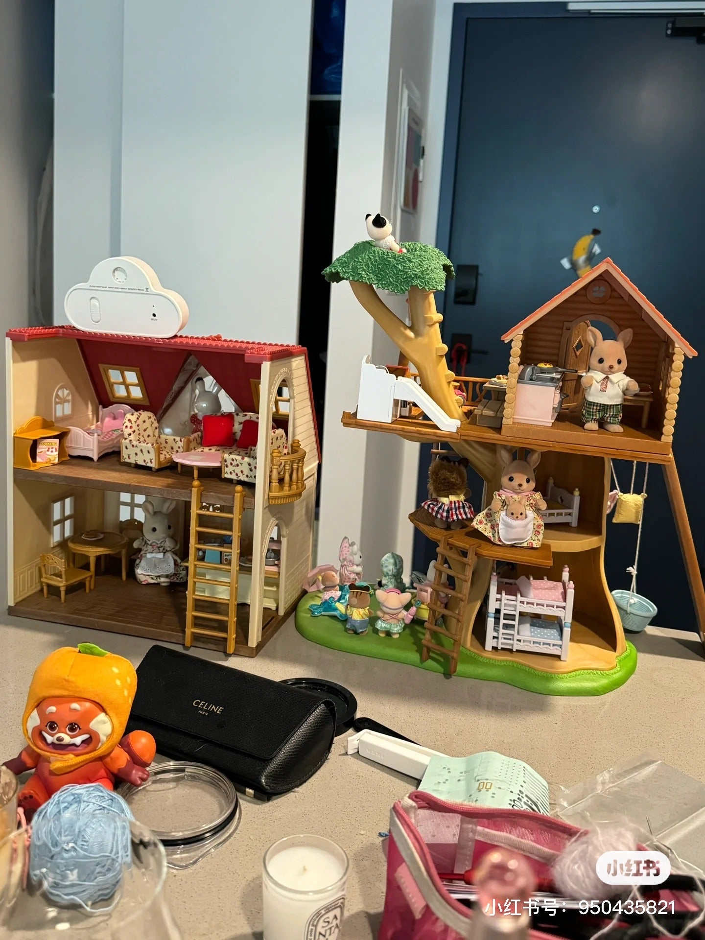 SylvanianFamilies森贝儿家族|Red Roof Cosy Cottage Starter Home-Chocolate Rabbit巧克力兔站宝+甜梦小屋/别墅套组5567