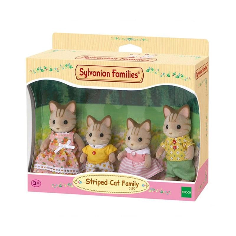 SylvanianFamilies森贝儿家族|Striped Cat Family三纹猫一家四口站宝套装玩具/过家家5180