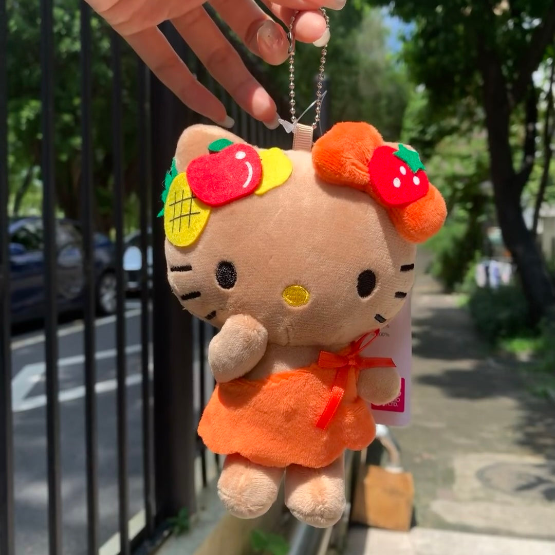 Sanrio三丽鸥|HAWAII 夏威夷Hello kitty50周年限定黑皮橘色短裙玩偶挂件/包挂