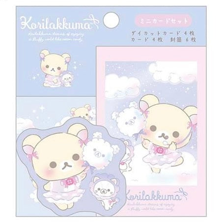 Rilakkuma轻松熊| Osorano Kururin Wataame - Mini Card Set -B San-X天空白云棉花糖系列信纸信封套装|约105×95mm