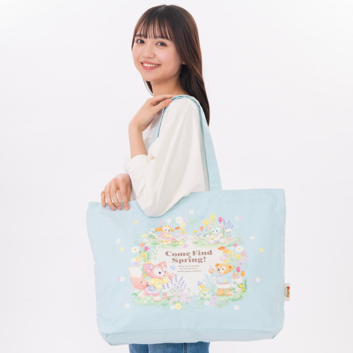 Disney迪士尼|2024东迪春日复活节限定浅蓝色超大容量拉链式帆布包/单肩包|約幅58×奥行14×高さ42cm