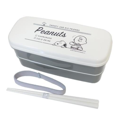 Snoopy|日本制双层双扣多格段抗菌饭盒/可微波/可洗碗机|上段:約340mL/下段:約300mL