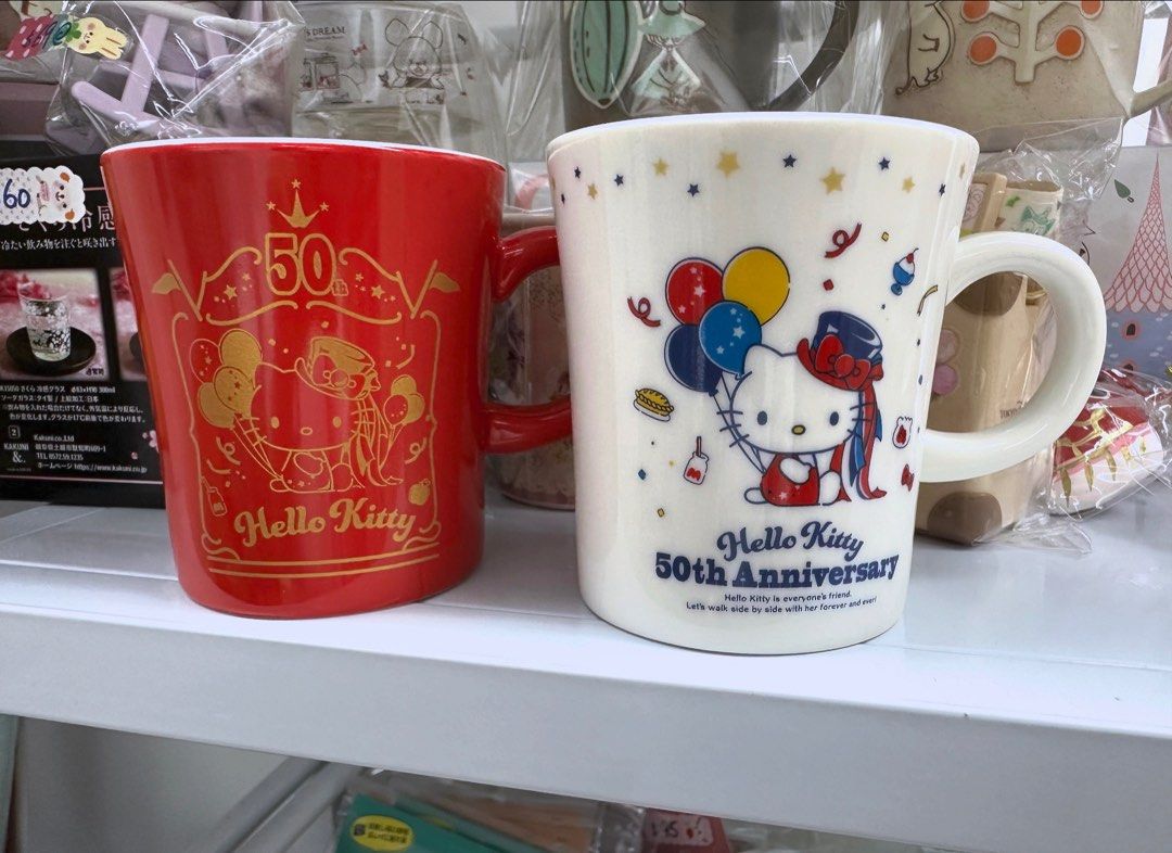 Sanrio|Hello Kitty50周年红色陶瓷马克杯/水杯/咖啡杯|直径約85x95mm