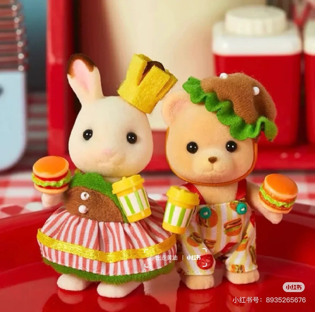 SylvanianFamilies森贝儿家族|AMBURGER PAIR SET Epoch Calico Critters巧克力兔蜜熊宝宝汉堡装扮套装/玩具/过家家