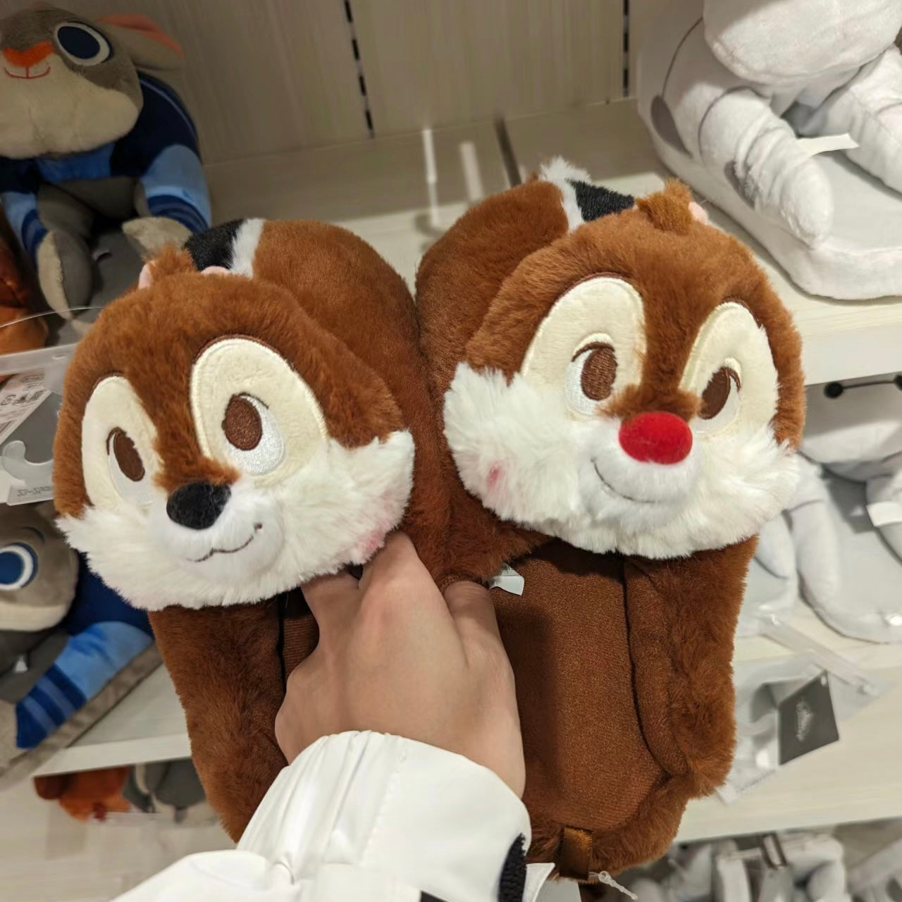 Disney迪士尼|Fluffy超毛绒柔软厚实奇奇蒂蒂包脚保暖拖鞋|約23~25cm