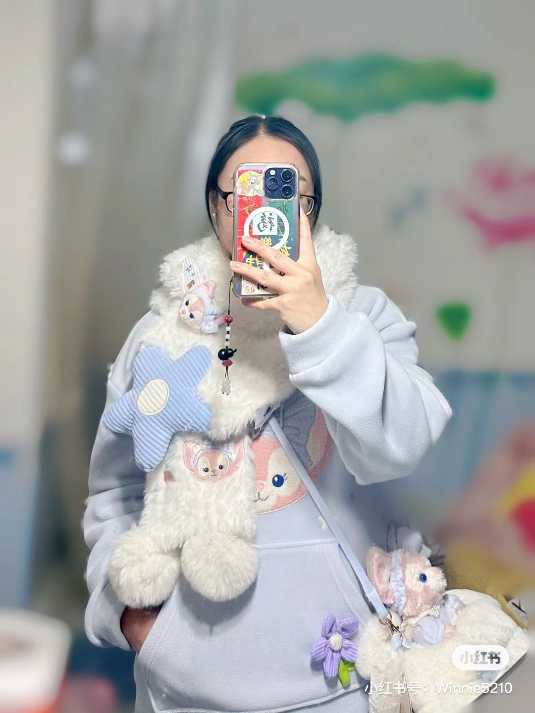 Disney SH|超暖和懒懒Linabell玲娜贝儿刺绣头像围巾