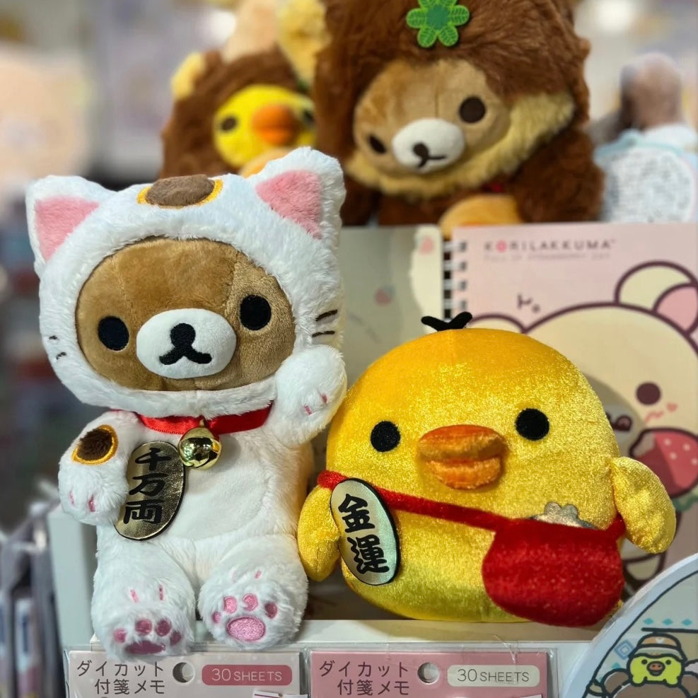 Rilakkuma轻松熊|茶房限定御守寓意金运鼻孔鸡玩偶/公仔|约170×H130mm