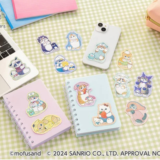 Mofusand|Sanrio联名限定鲨鱼猫Freshly Caught新鲜采摘系列细闪贴纸盲盒/全13种|1枚入