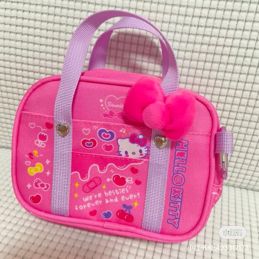 Sanrio三丽鸥|闪闪高校系列爱心扣Hello kitty粉色1面透明收纳包/痛包挂件/手提包|約15.5×11.5×5.5cm