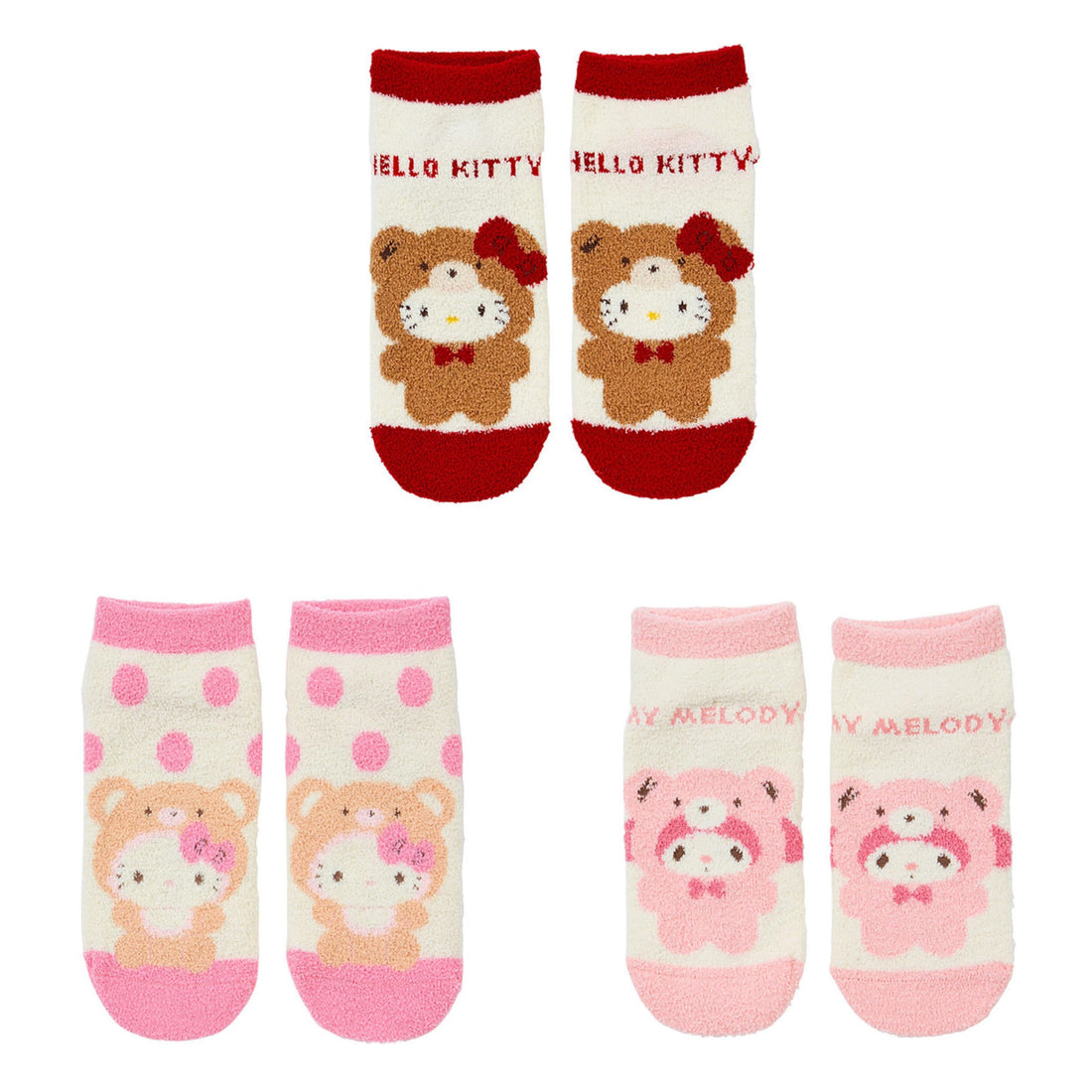 Sanrio三丽鸥|Fuzzy Socks小熊装扮图案毛绒保暖袜子|23-25