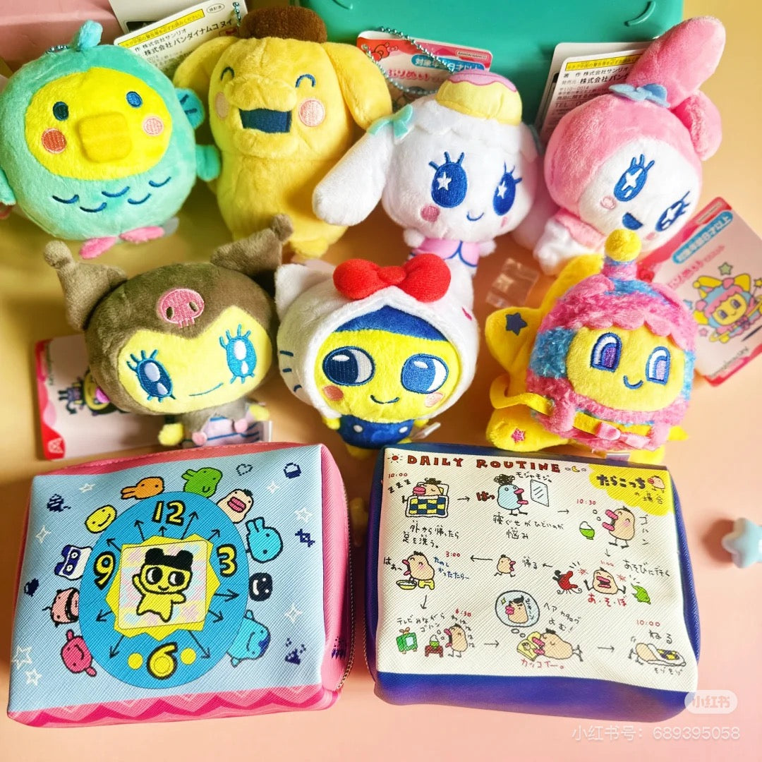 Tamagotchi拓麻歌子|Pouch 2024 Sunstar 电子宠物可爱图案PVC收纳包/化妆包/正反面都可爱|约W135 x H105 × D80mm