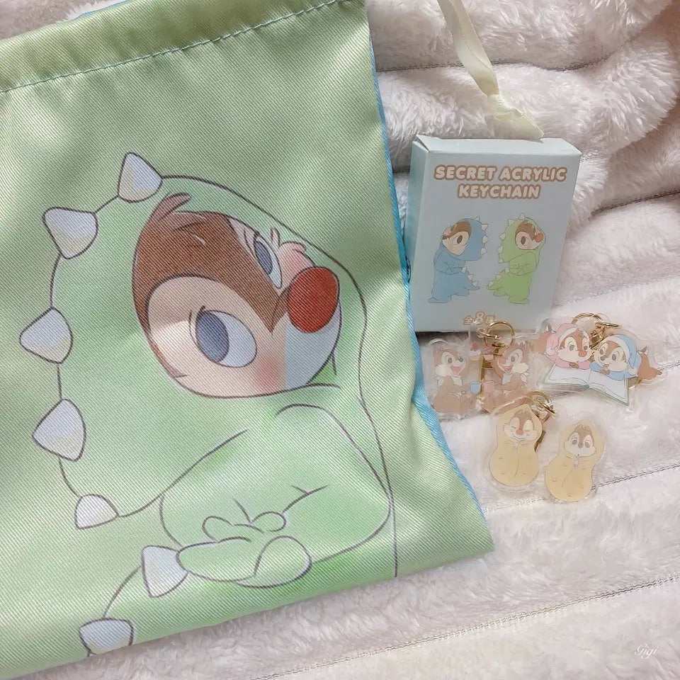 Disney|奇奇蒂蒂小龙换装双面束口袋/巾着|縦約21×横18×厚み1.5(cm)