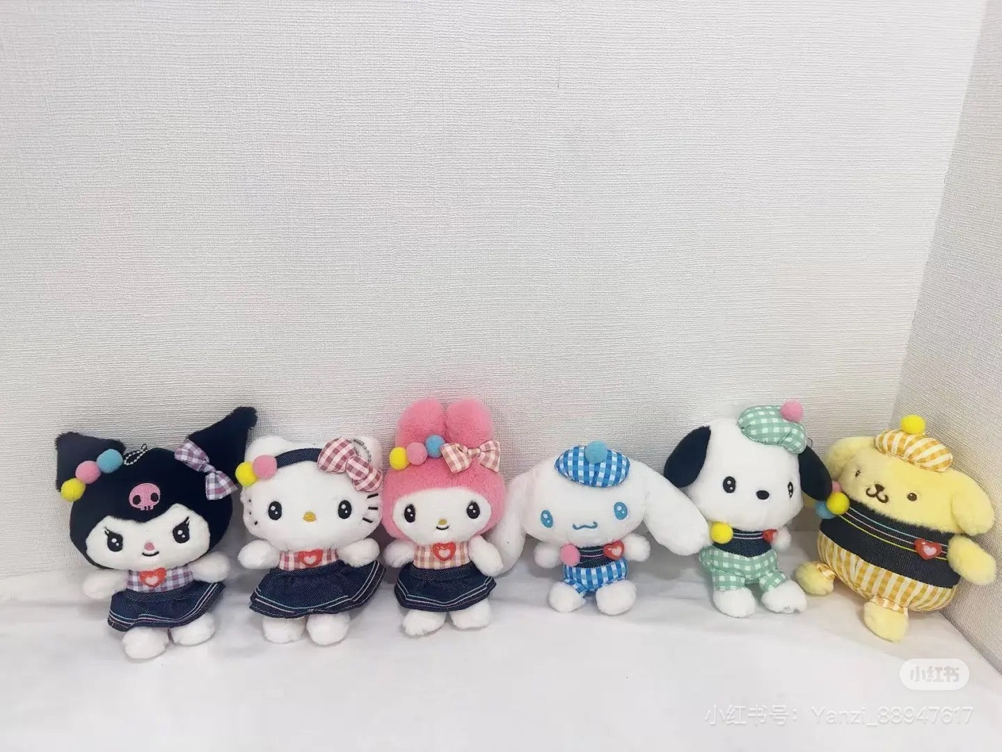 Sanrio|Gingham Denim Mascot Holder /Plush Keychain|14×10.5×7.5cm approx.