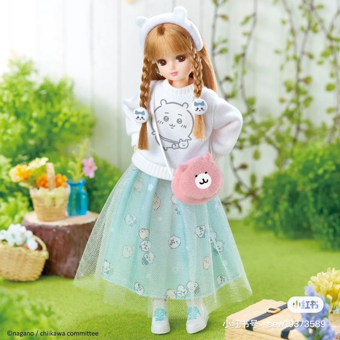 Chiikawa 吉伊卡哇|Licca联名穿吉伊衣服/三小只纱裙/戴小八发绳娃娃|约W125×H265×D40mm