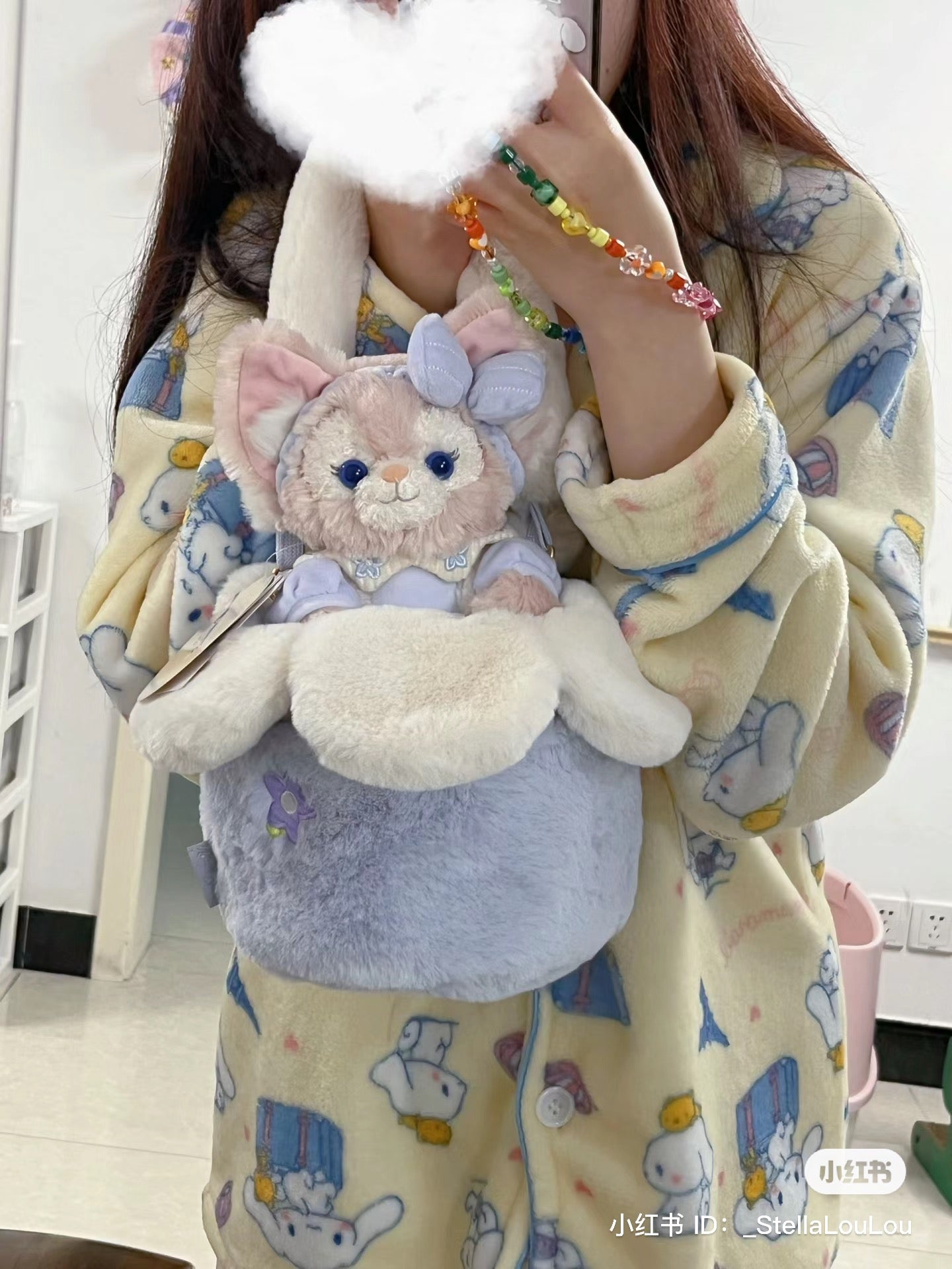 Disney SH|懒懒系列贝儿超柔软毛茸茸玩偶花朵包/水桶包/也可斜背/挺耐装