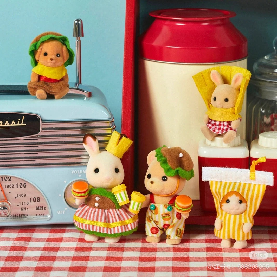 SylvanianFamilies森贝儿家族|AMBURGER PAIR SET Epoch Calico Critters巧克力兔蜜熊宝宝汉堡装扮套装/玩具/过家家