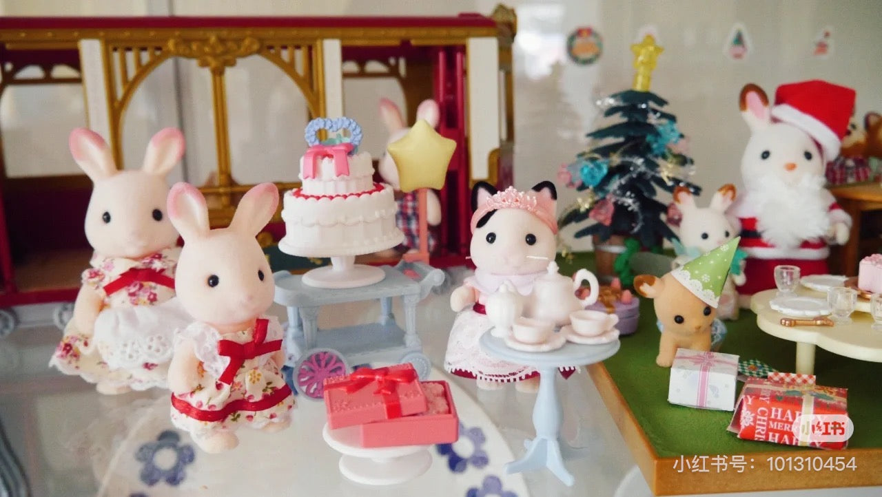 SylvanianFamilies森贝儿家族| Party Time Playset -Tuxedo Cat木炭猫黑耳猫姐姐派对盛装套组/玩具/过家家5646