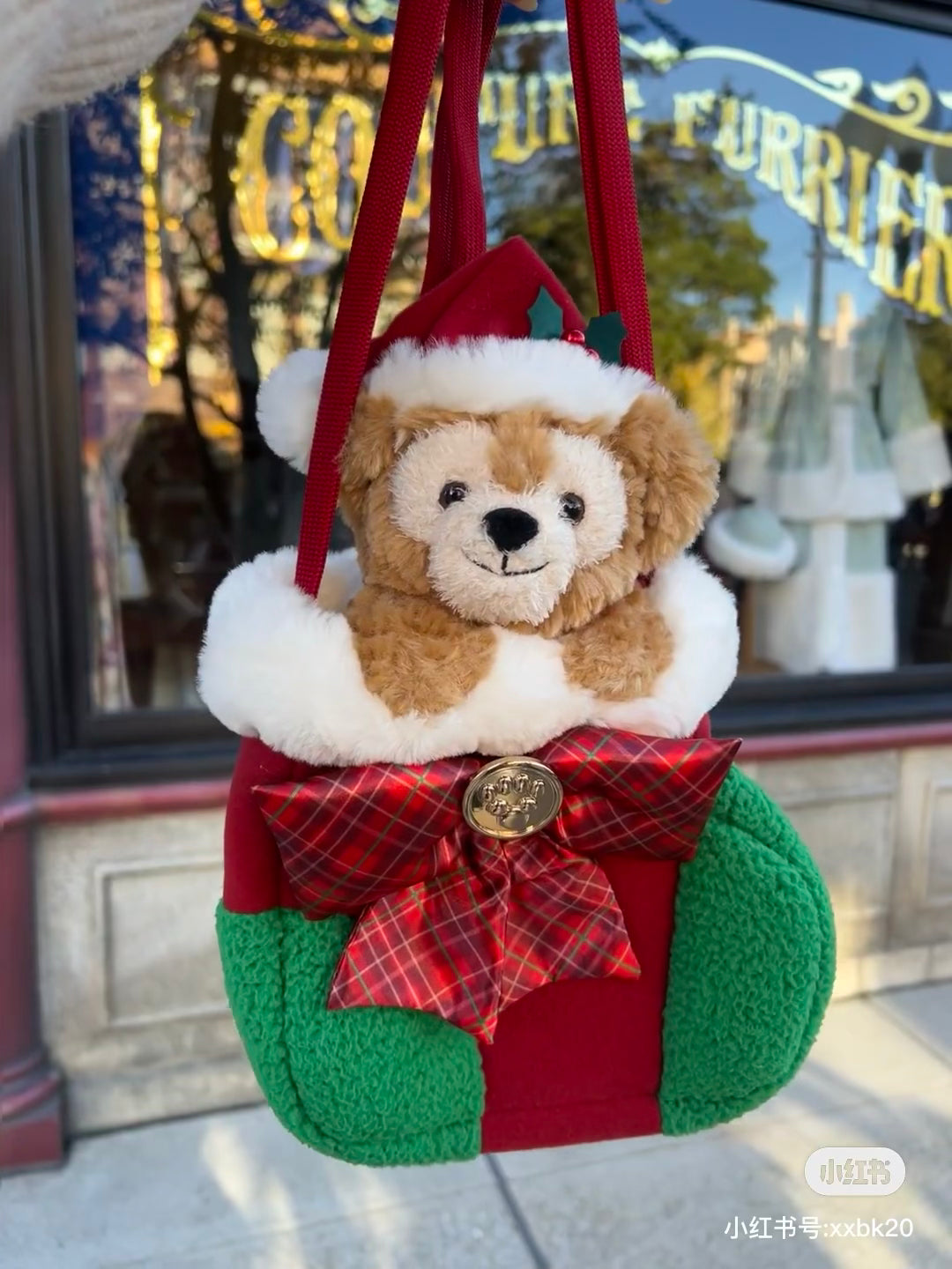 Disney迪士尼 |东迪冬日Duffy达菲圣诞袜子斜挎包/收纳包/背后有拉链