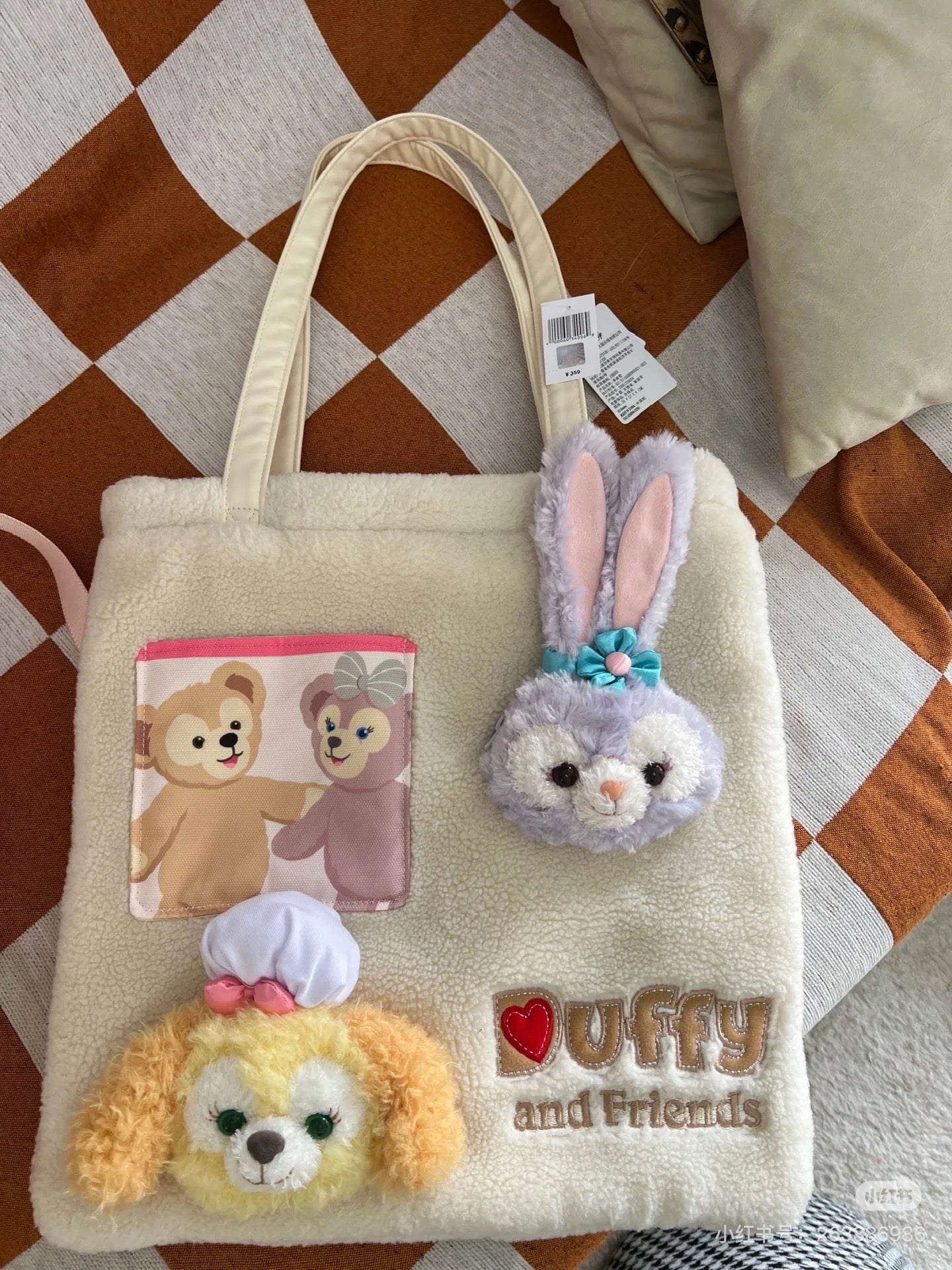 Disney SH|达菲雪莉玫毛茸茸大头玩偶托特包/单肩包/大容量可放电脑