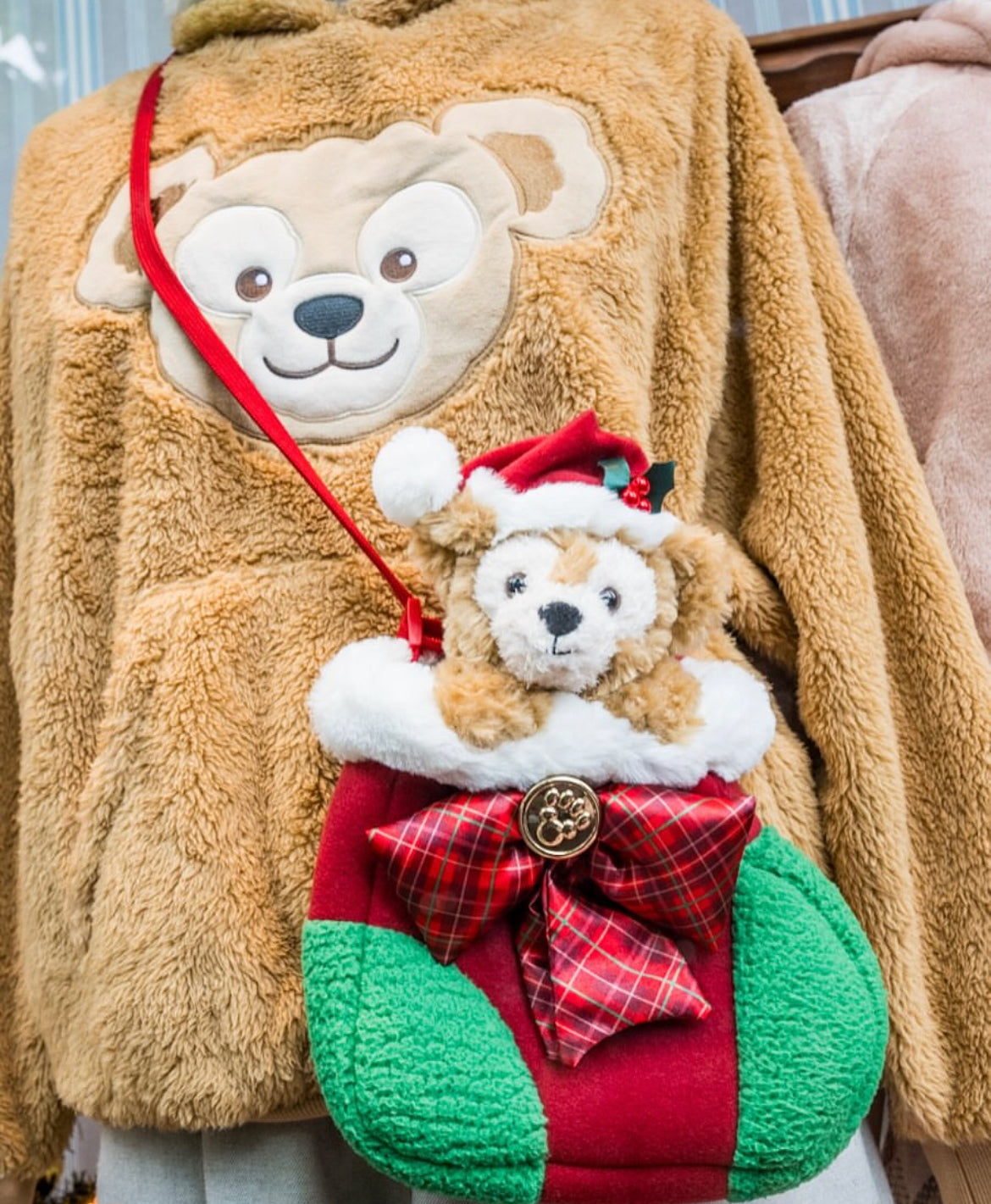 Disney迪士尼 |东迪冬日Duffy达菲圣诞袜子斜挎包/收纳包/背后有拉链