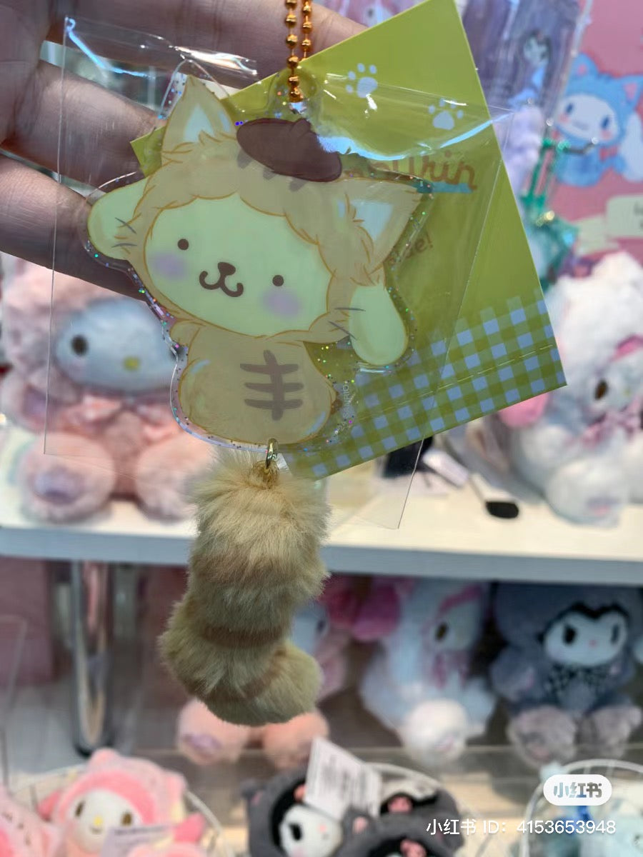 Sanrio|肉球猫咪/猫咪日系列细闪亚克力毛茸茸小尾巴铃铛挂件/挂链|约11.5 x 9.5 x 6.5cm
