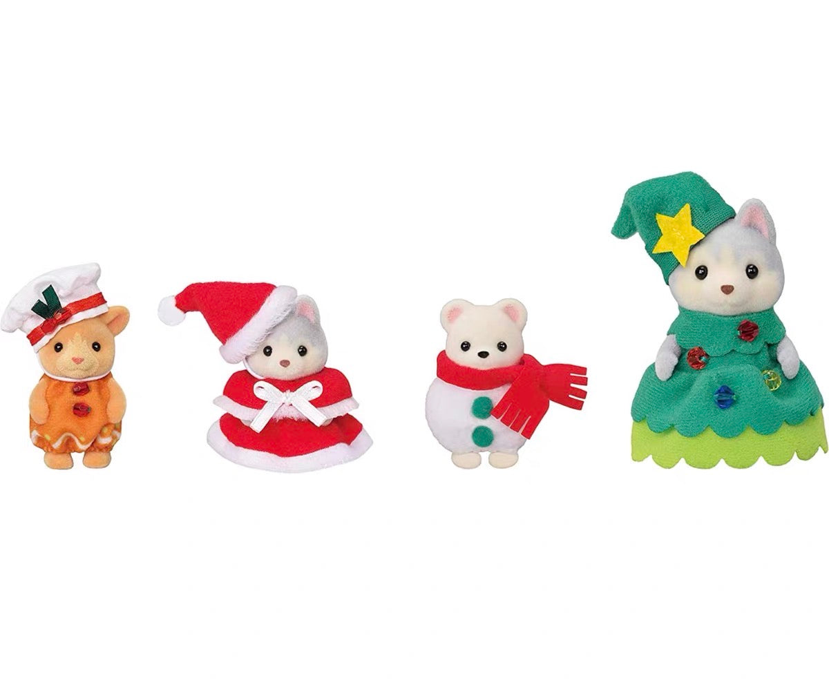 SylvanianFamilies森贝儿家族|Happy Christmas Friends圣诞快乐植绒站宝套组/玩具/过家家5710