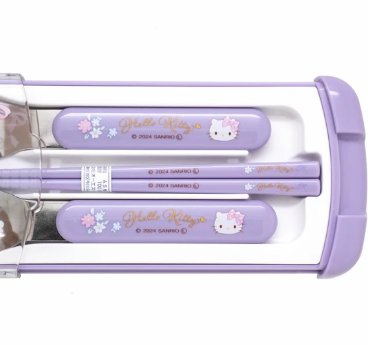Sanrio三丽鸥|Hello kitty可爱印花Ag+抗菌外出便捷餐具套装|叉勺筷各1