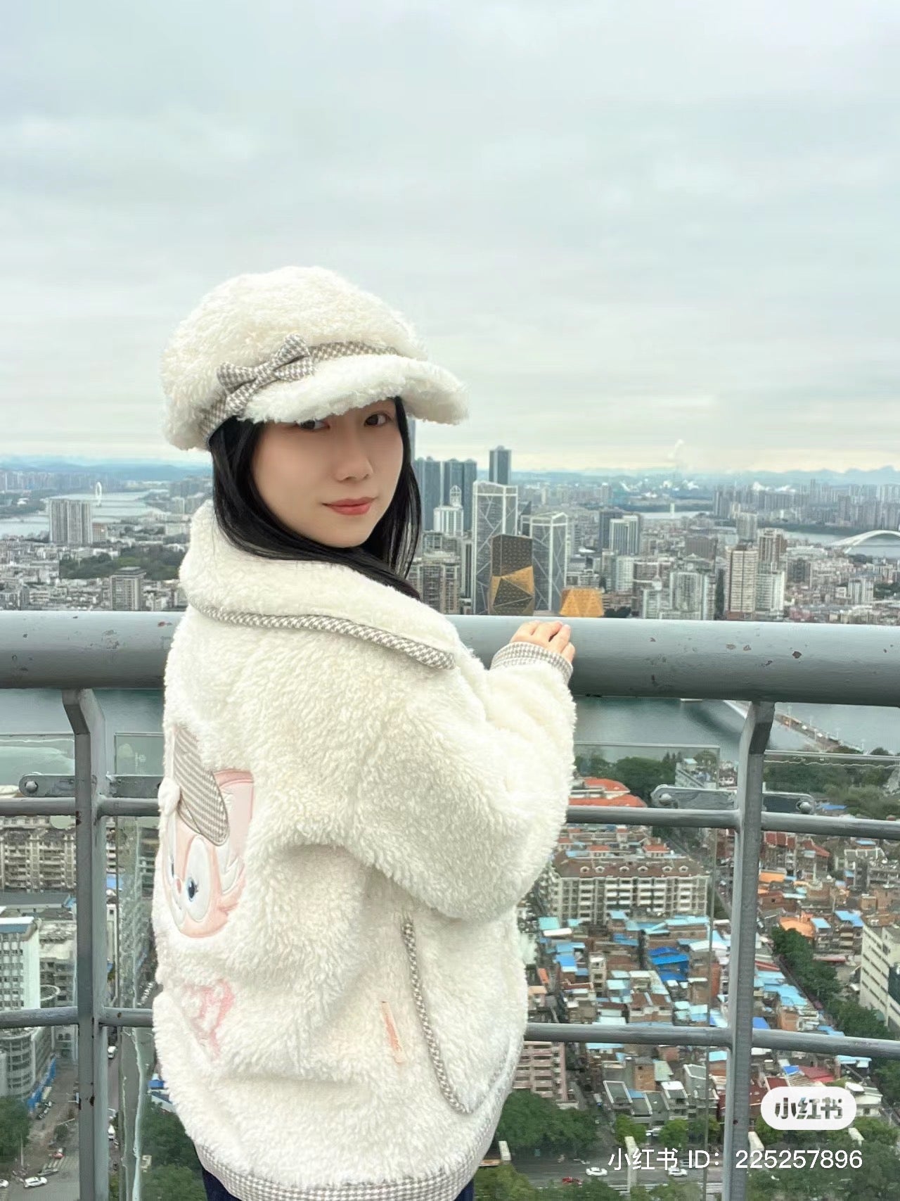 Disney SH|侦探贝儿千鸟格羊羔绒蝴蝶结贝雷帽|头围57cm