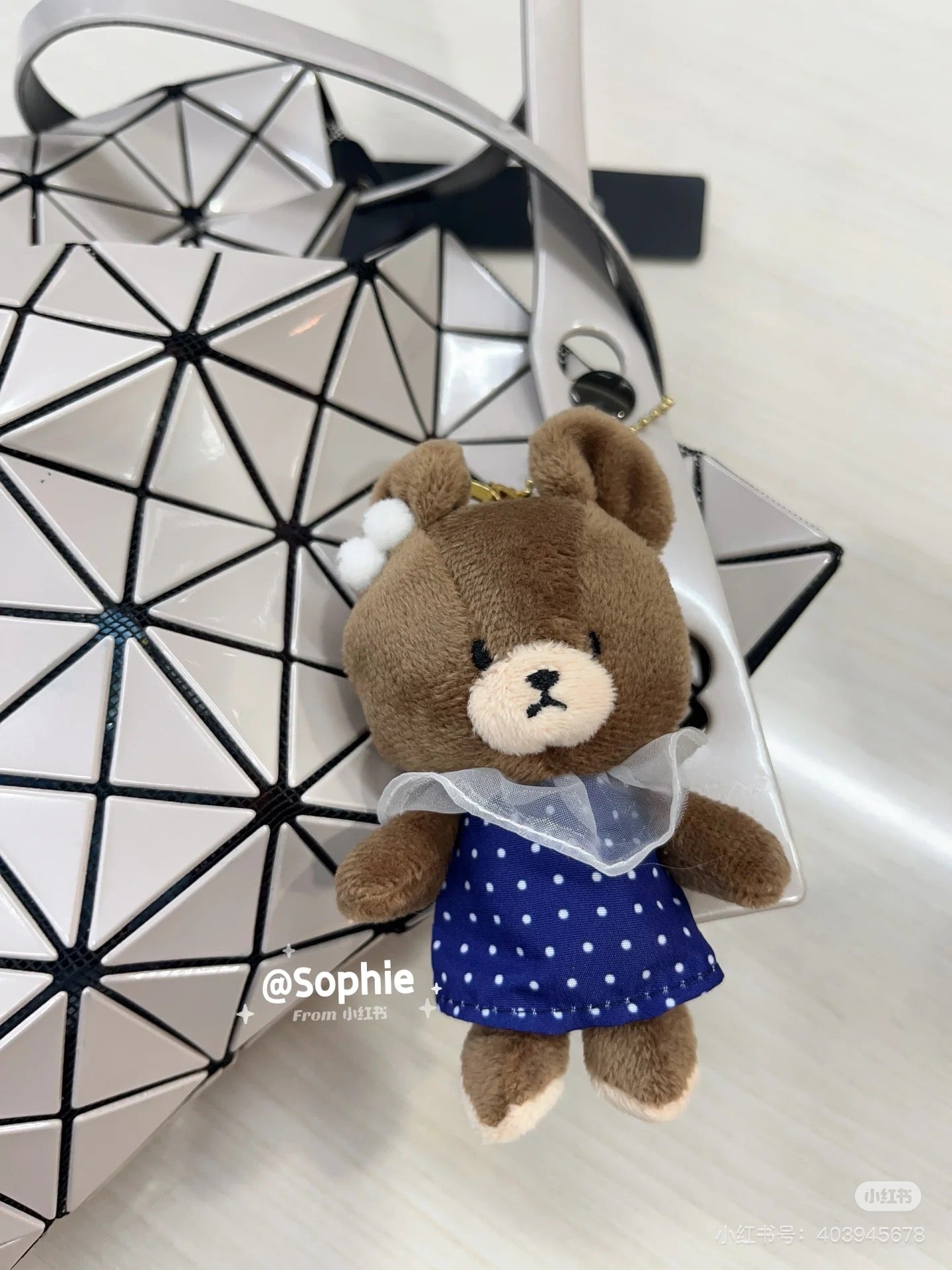 The bear’s school|Navy White Dots Mascot Holder /Plush Keychain|11×7×4cm approx.