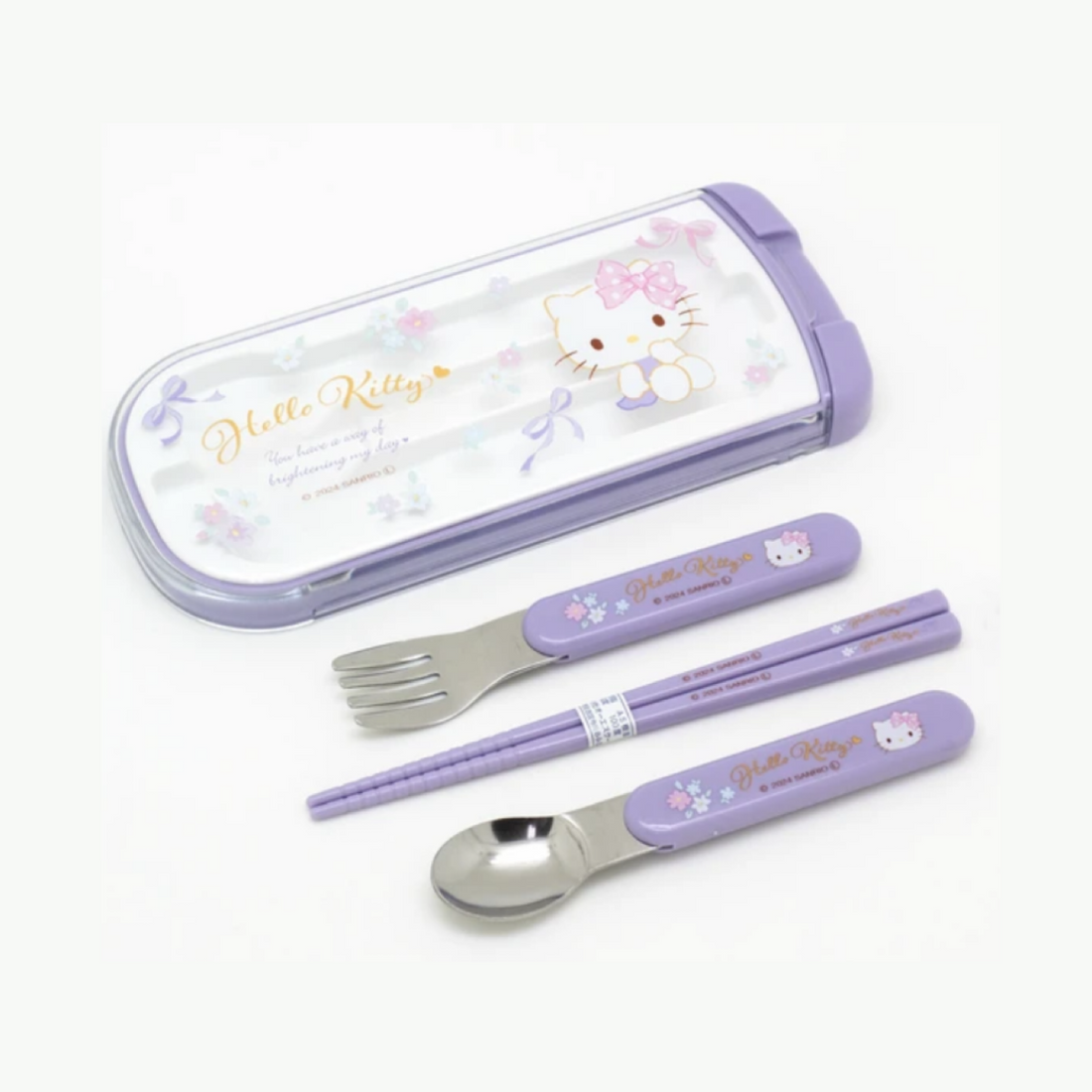 Sanrio三丽鸥|Hello kitty可爱印花Ag+抗菌外出便捷餐具套装|叉勺筷各1