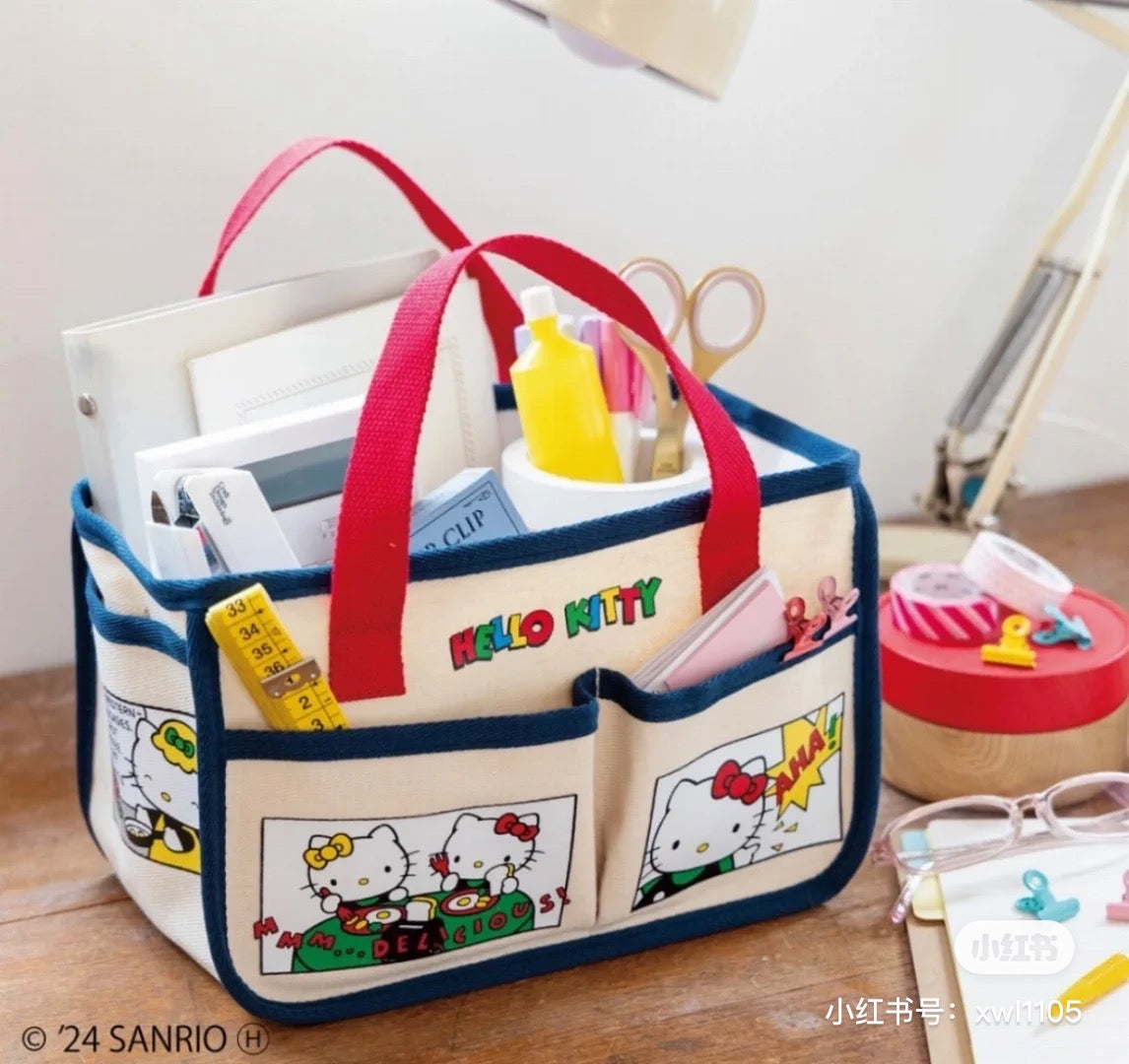 Hello kitty凯蒂猫|50周年限定kitty多口袋多功能厚质感托特包|约縦18.5?横28?マチ15cm