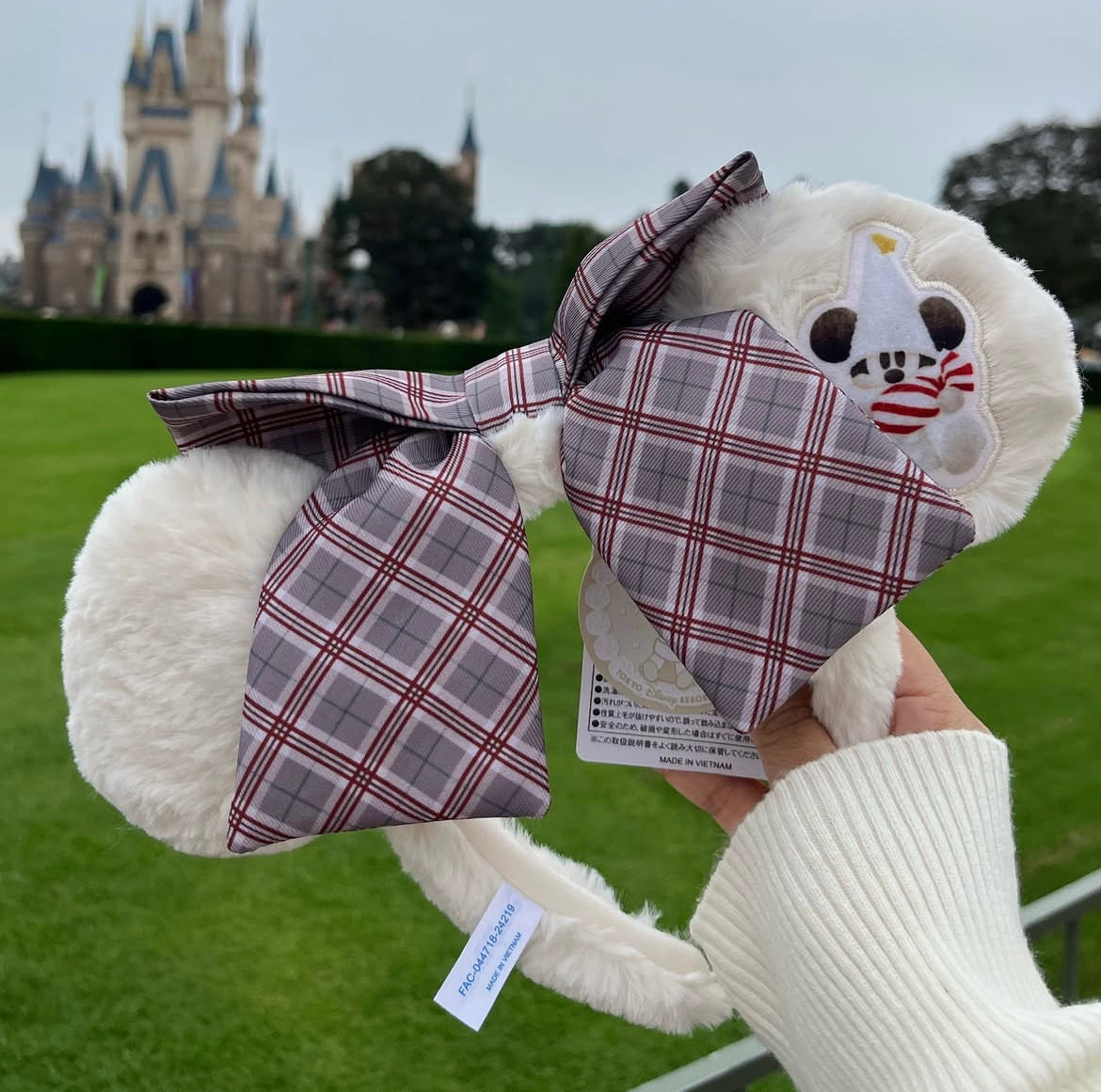 Disney迪士尼 |Merry Lil RingRing Mickey东迪2024圣诞精灵妖精米奇系列格纹蝴蝶结发箍/背面耳朵有米奇