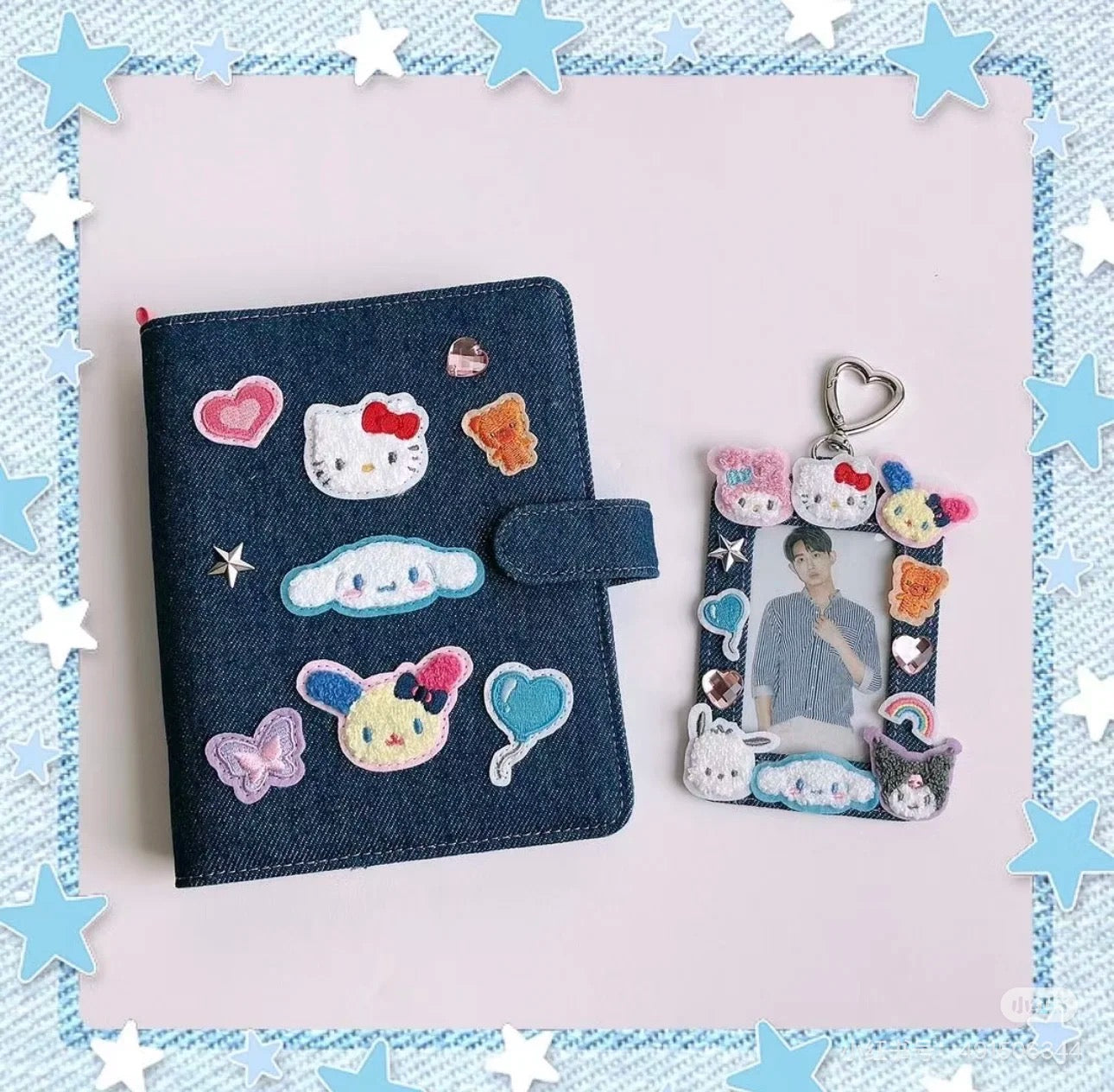 Sanrio三丽鸥|Binder Characters 6-Hole A6 Notebook Size Card Storage Clear 2-Tier Pocket/Denim Patch牛仔丹宁贴布系列活页相册/卡片收纳册/正反面不同图案|约21.2 x 20.0 x 5.2cm