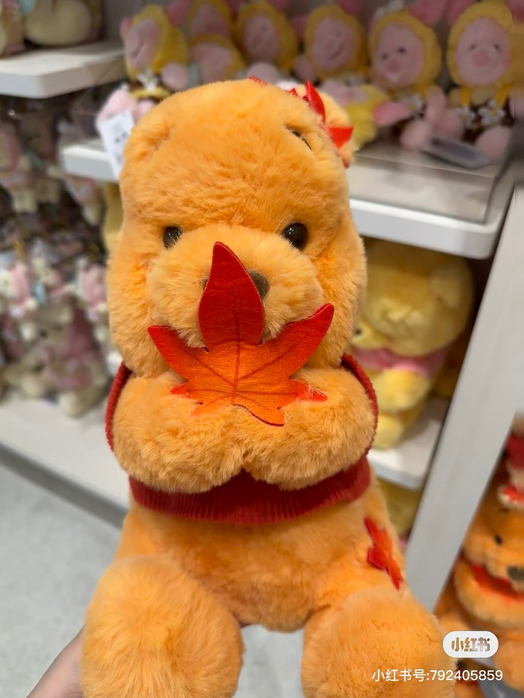 Disney|Winnie the pooh日本限定枫叶噗噗毛绒公仔/玩偶|高さ33×幅19×奥行き21(cm)