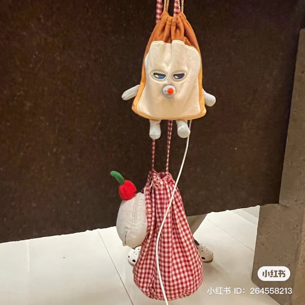 hobonichi|面包小偷吐司形状巾着包/束口袋/收纳袋/防水内里设计|约21cm×17cm×1cm