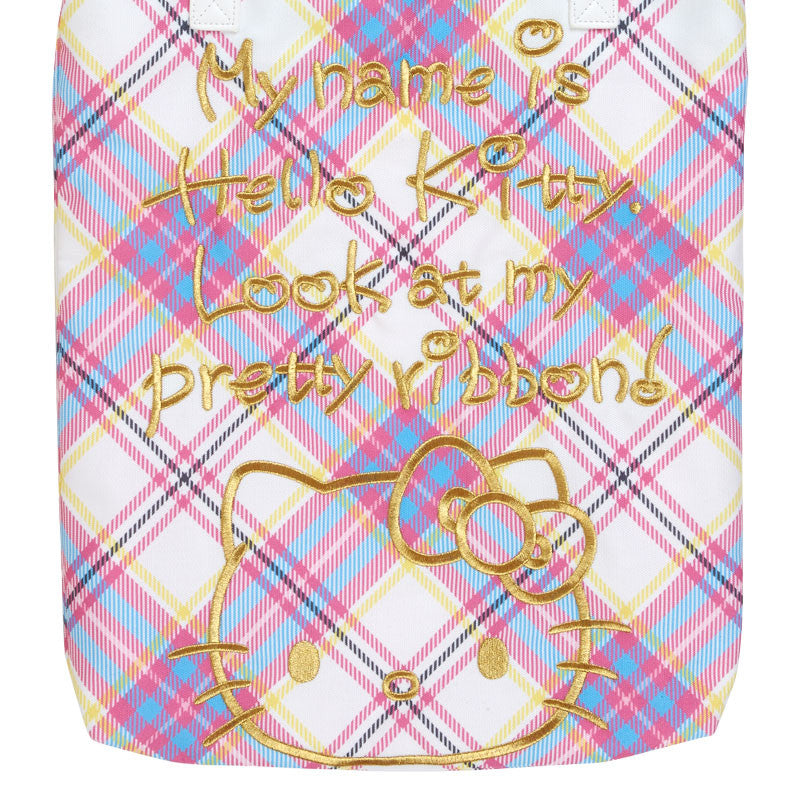 Hello kitty凯蒂猫|50周年限定苏格兰少女格纹洋装kitty刺绣勾边大容量单肩包|约33 x 5 x 40 cm
