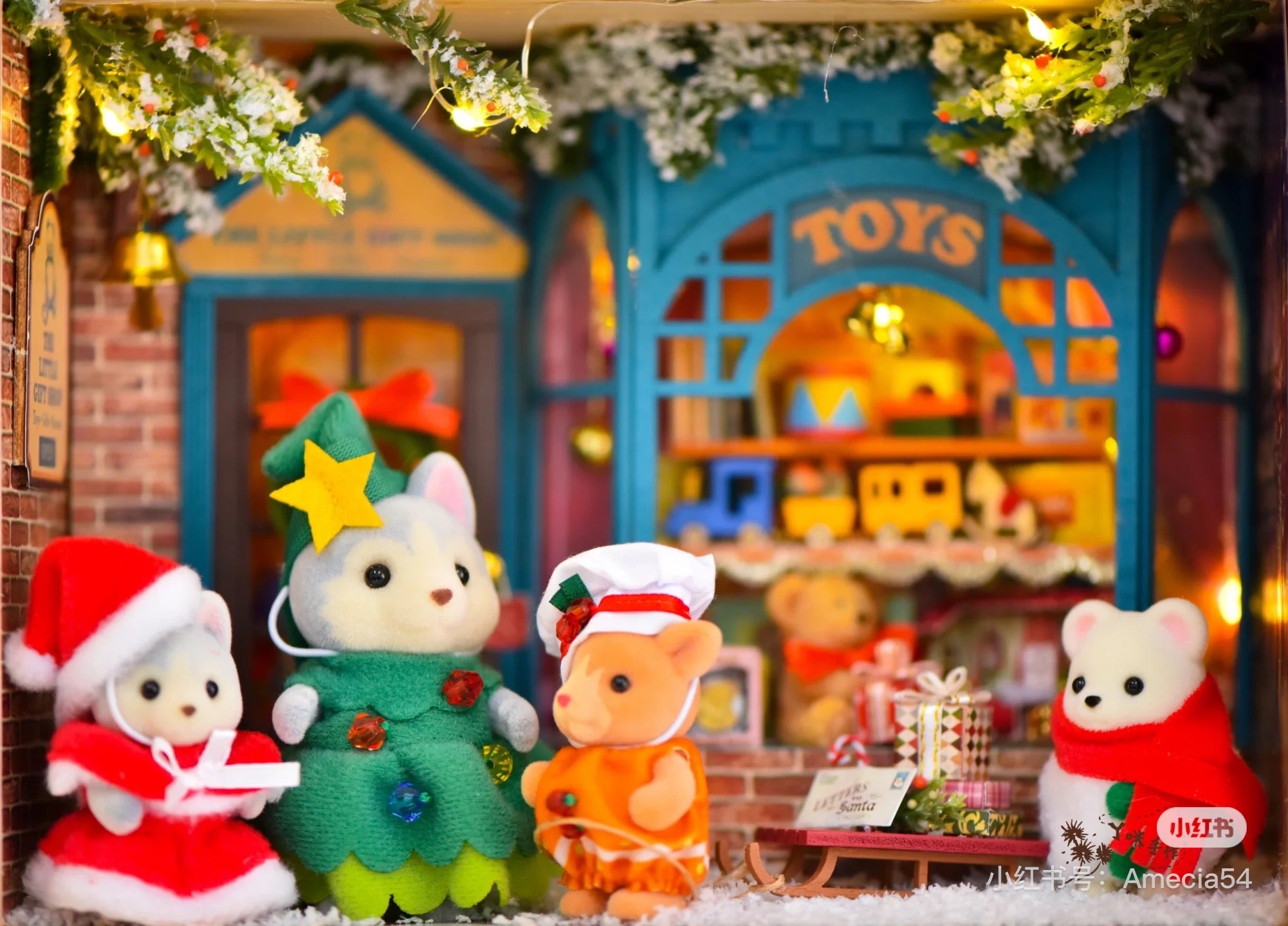 SylvanianFamilies森贝儿家族|Happy Christmas Friends圣诞快乐植绒站宝套组/玩具/过家家5710