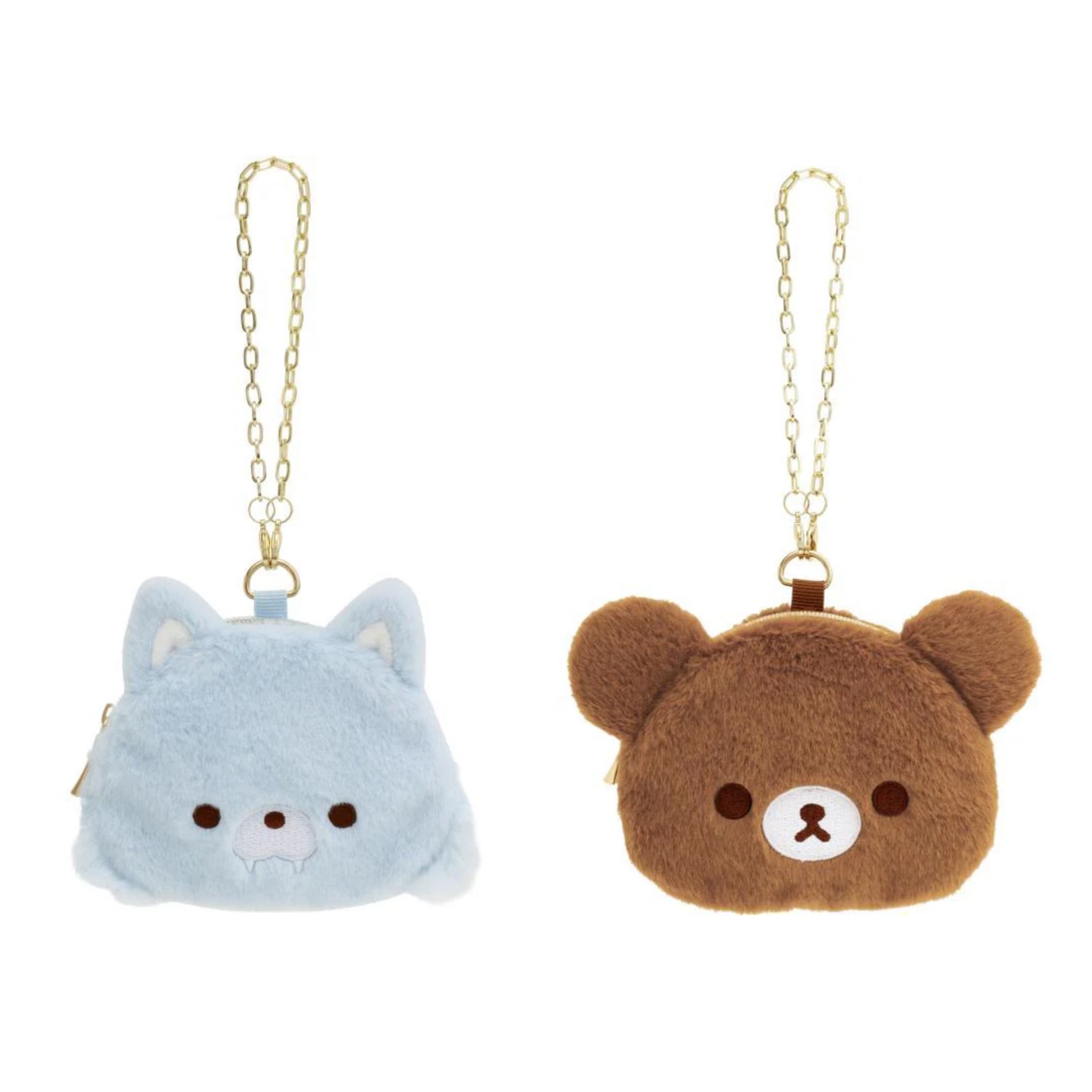 Rilakkuma轻松熊|AoKogu no Otomari - Coin Case - Aoi Ko-Okami San-X新角色可爱脸型毛绒零钱包挂件/小化妆包/收纳包/链子可取下来|约 100mm x 135mm x 10mm