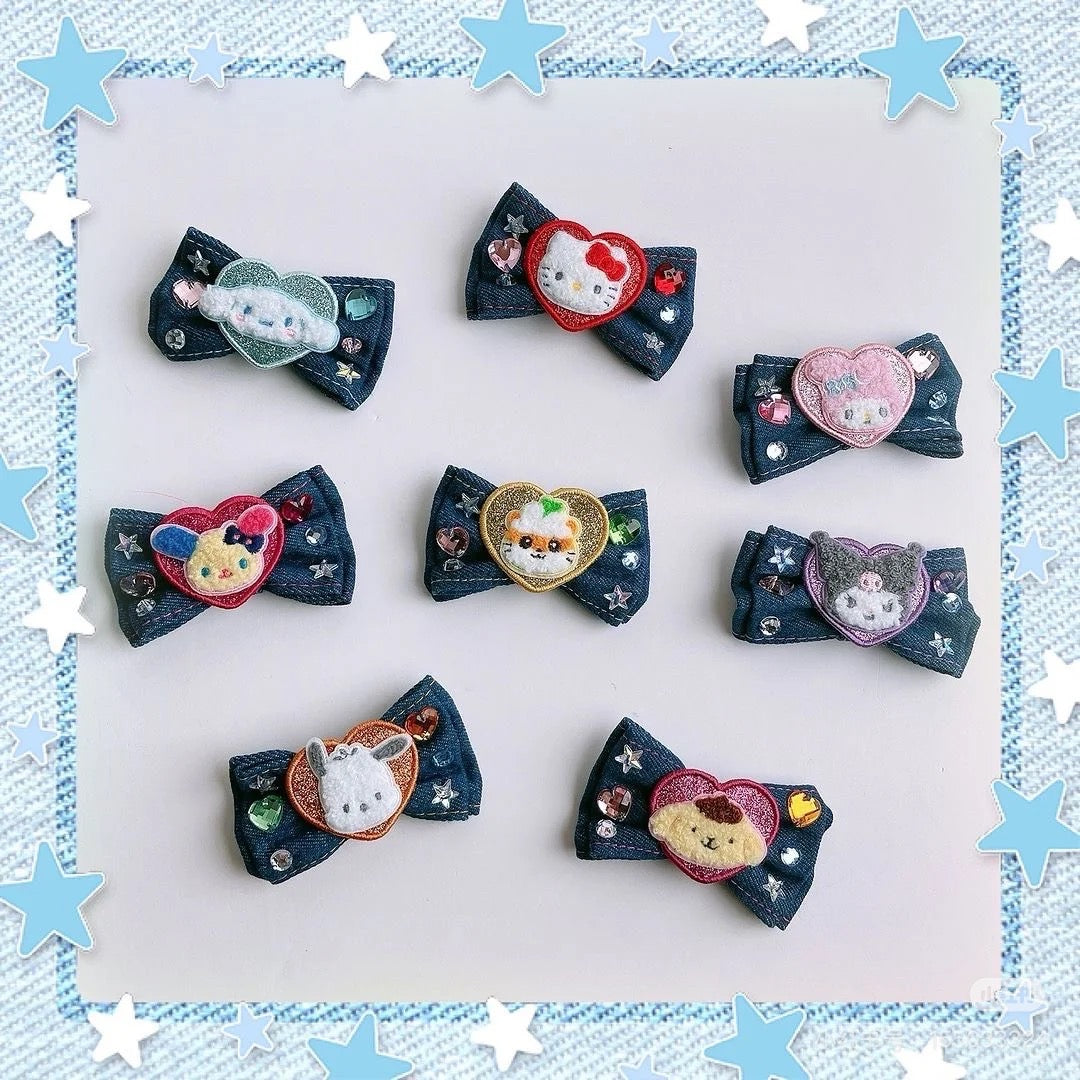 【限购1】Sanrio三丽鸥|Secret Hair Clip - Denim Patch Blind Box 牛仔丹宁贴布系列发夹盲盒/全8种|1枚入