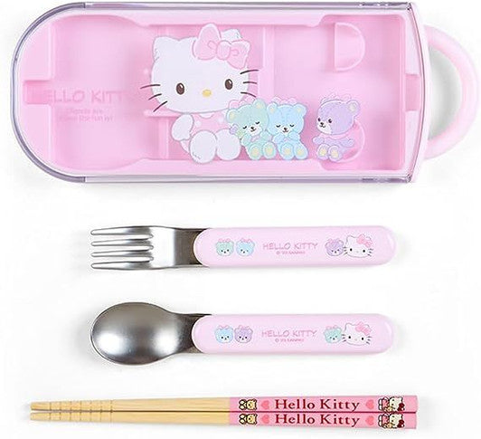 Sanrio|可爱印花Ag?抗菌外出便携餐具组|叉勺筷各1