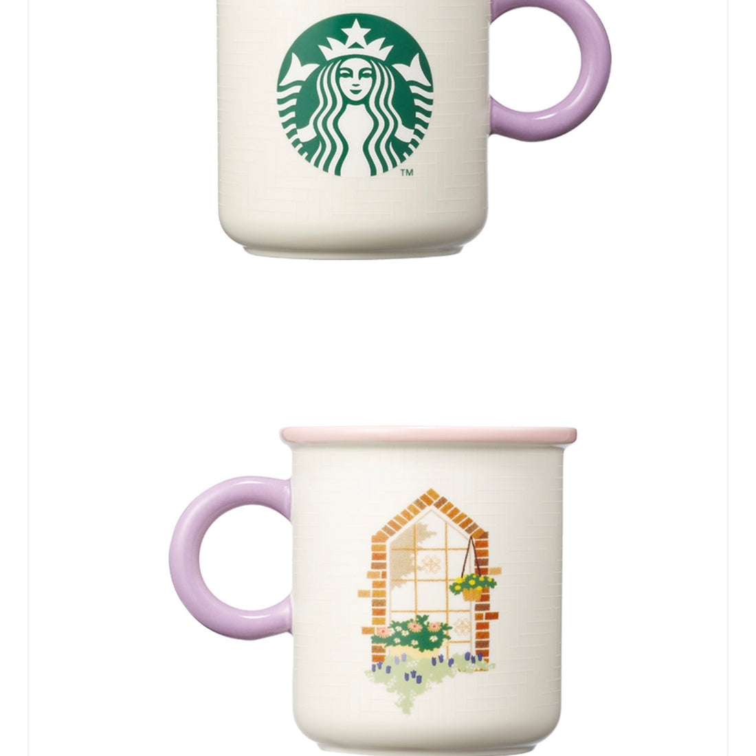 Starbucks星巴克|2023春夏田园小花限定窗景陶瓷马克杯/淡粉色杯口边/淡紫色手柄/凸感线条|355ml