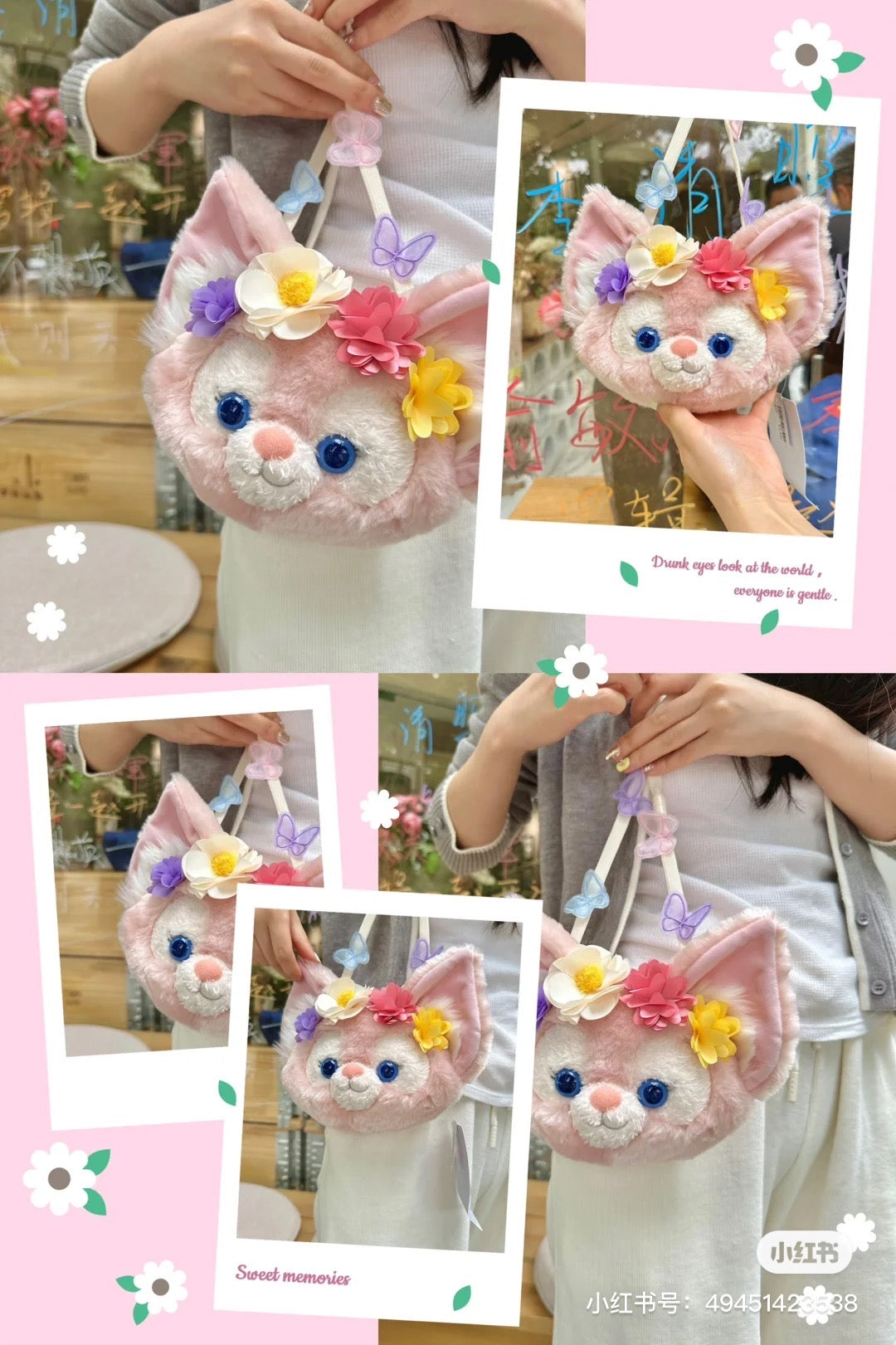 Disney迪士尼|2024东迪春日复活节限定贝儿大头包/肩带上有蝴蝶/背面刺绣卡位也超美|约19*20cm/肩带约100cm