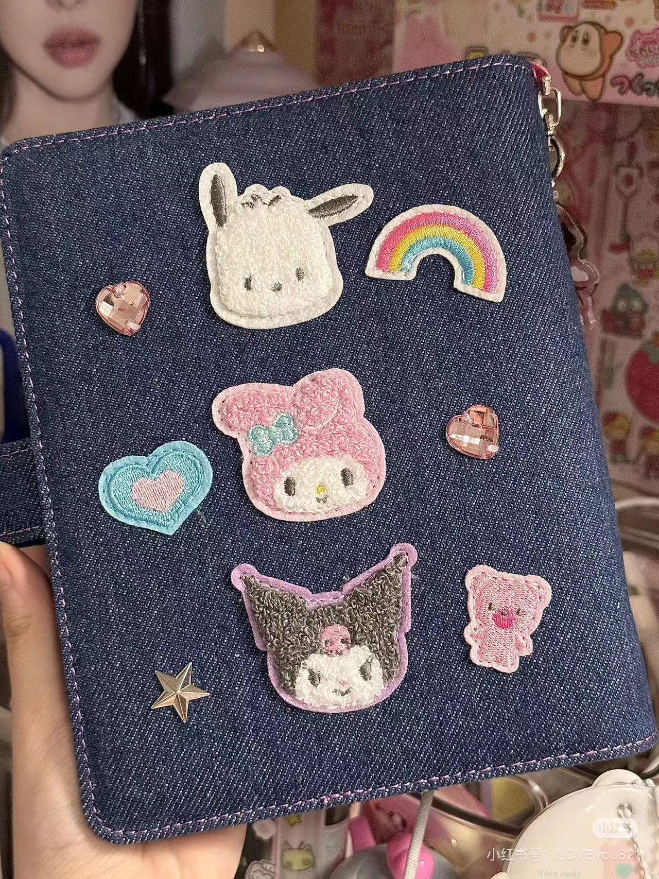 Sanrio三丽鸥|Binder Characters 6-Hole A6 Notebook Size Card Storage Clear 2-Tier Pocket/Denim Patch牛仔丹宁贴布系列活页相册/卡片收纳册/正反面不同图案|约21.2 x 20.0 x 5.2cm