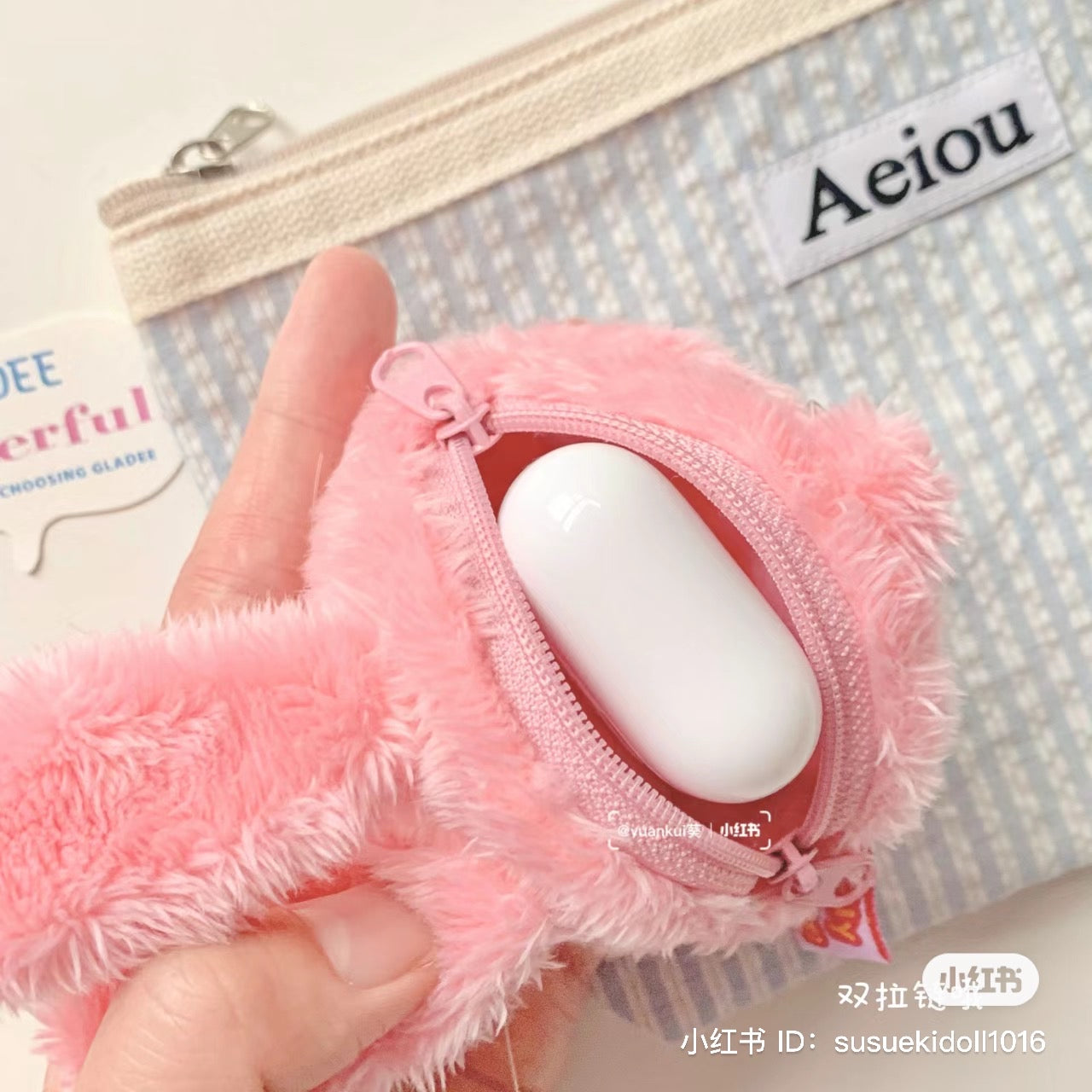 Gladly gladee|粉兔兔无线耳机手袋零钱包/Airpods收纳袋/耳机包