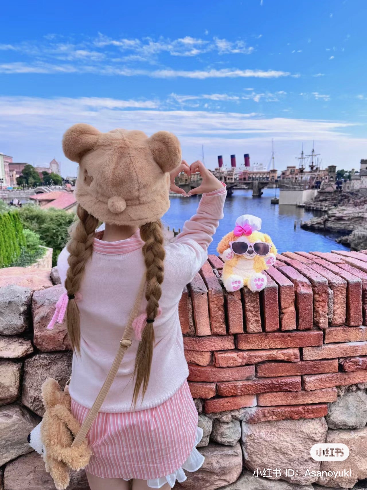 Disney|duffy达菲限定毛茸茸奶茶色耳朵渔夫帽/反面更可爱/还有小尾巴