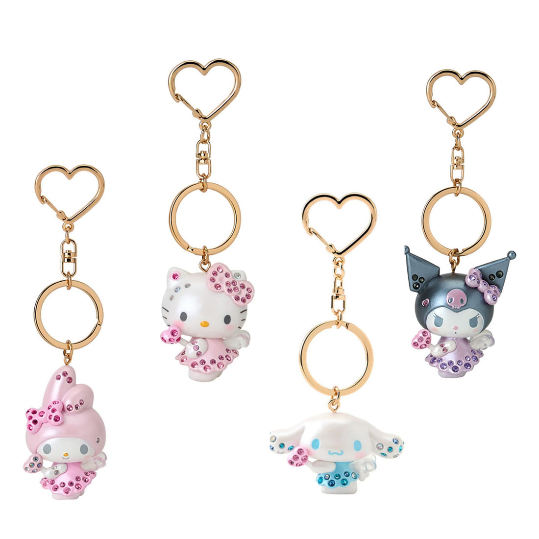 Sanrio三丽鸥|Angel Key Holder天使系列超有质感爱心扣闪闪彩色水钻钥匙扣挂件/包挂|约4.6 x 7.1 x 17.6cm