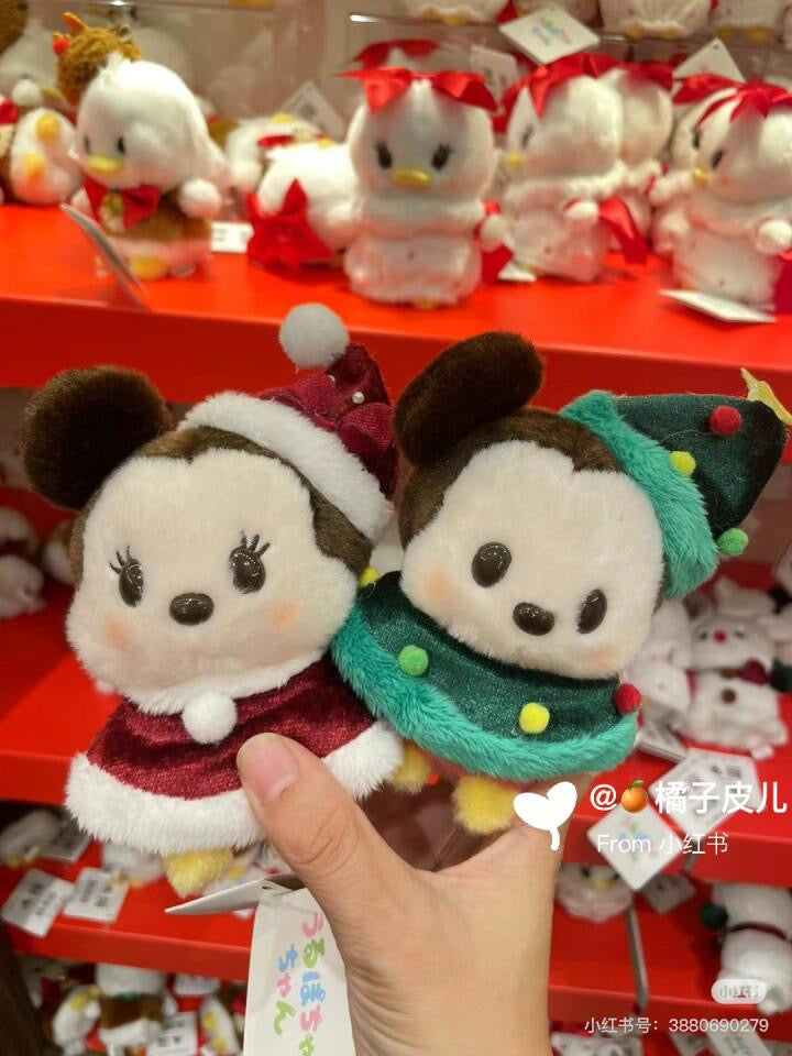 Disney迪士尼|Christmas Mickey/Minnie Mouse Plush Toy Japan Christmas 2024东迪冬日圣诞限定系列豆豆眼米奇/米妮毛绒玩偶|约13.5×10×7.5cm