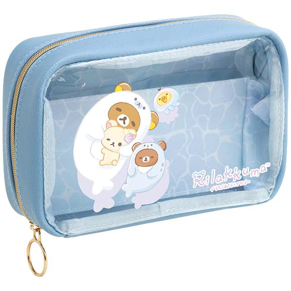【new】Rilakkuma轻松熊|治愈海洋系列透明可见型Pouch/化妆包/收纳包/笔袋|约110×170×50mm