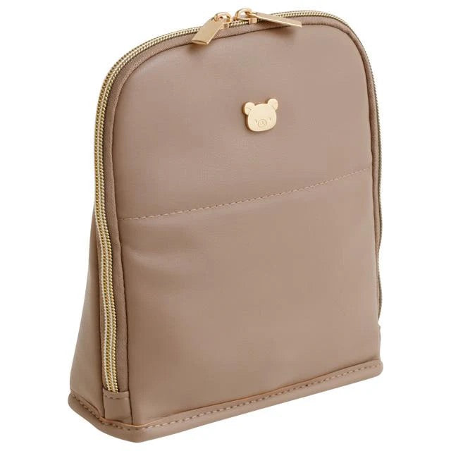 Rilakkuma轻松熊|皮质感站立式多功能收纳包/角色碎花内里/化妆包/铅笔盒/文具收纳/内部分区超亮点|約200×170×70mm