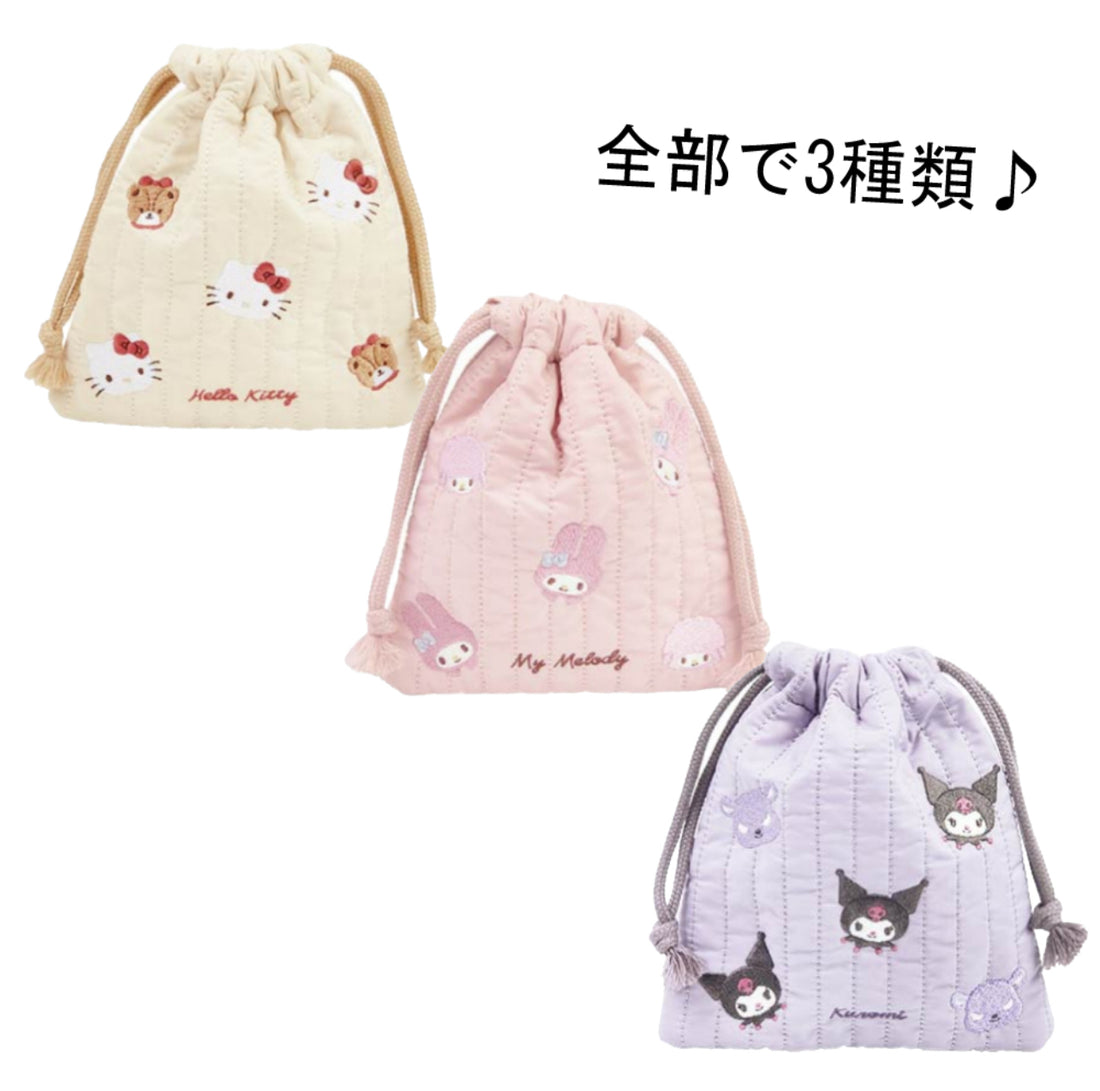 Sanrio|角色刺绣厚实巾着包/束口袋/防水内里|约17*20cm